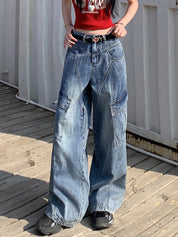 Slant Line Split Design Boyfriend Jeans