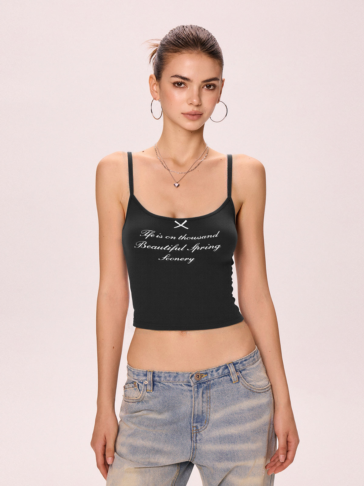 Alphabet Print In Grey Cami Top