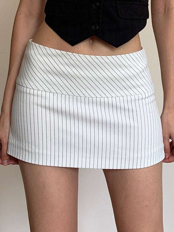Black White Stripes Mini Skirt