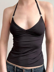 V-Neck Metal Trim Halter Vest