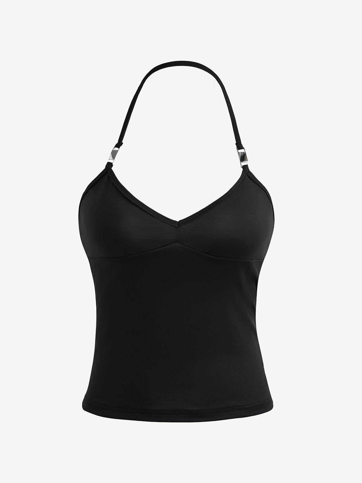 V-Neck Metal Trim Halter Vest