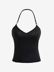 V-Neck Metal Trim Halter Vest