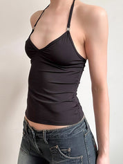 V-Neck Metal Trim Halter Vest