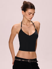 V-Neck Metal Trim Halter Vest