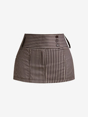 Vintage Style Striped Button Mini Skirt
