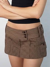 Vintage Style Striped Button Mini Skirt