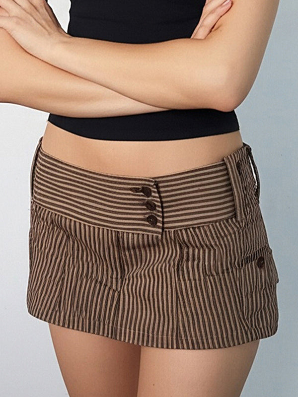 Vintage Style Striped Button Mini Skirt