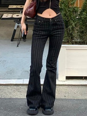 Slim Fit Stripe Flare Jeans