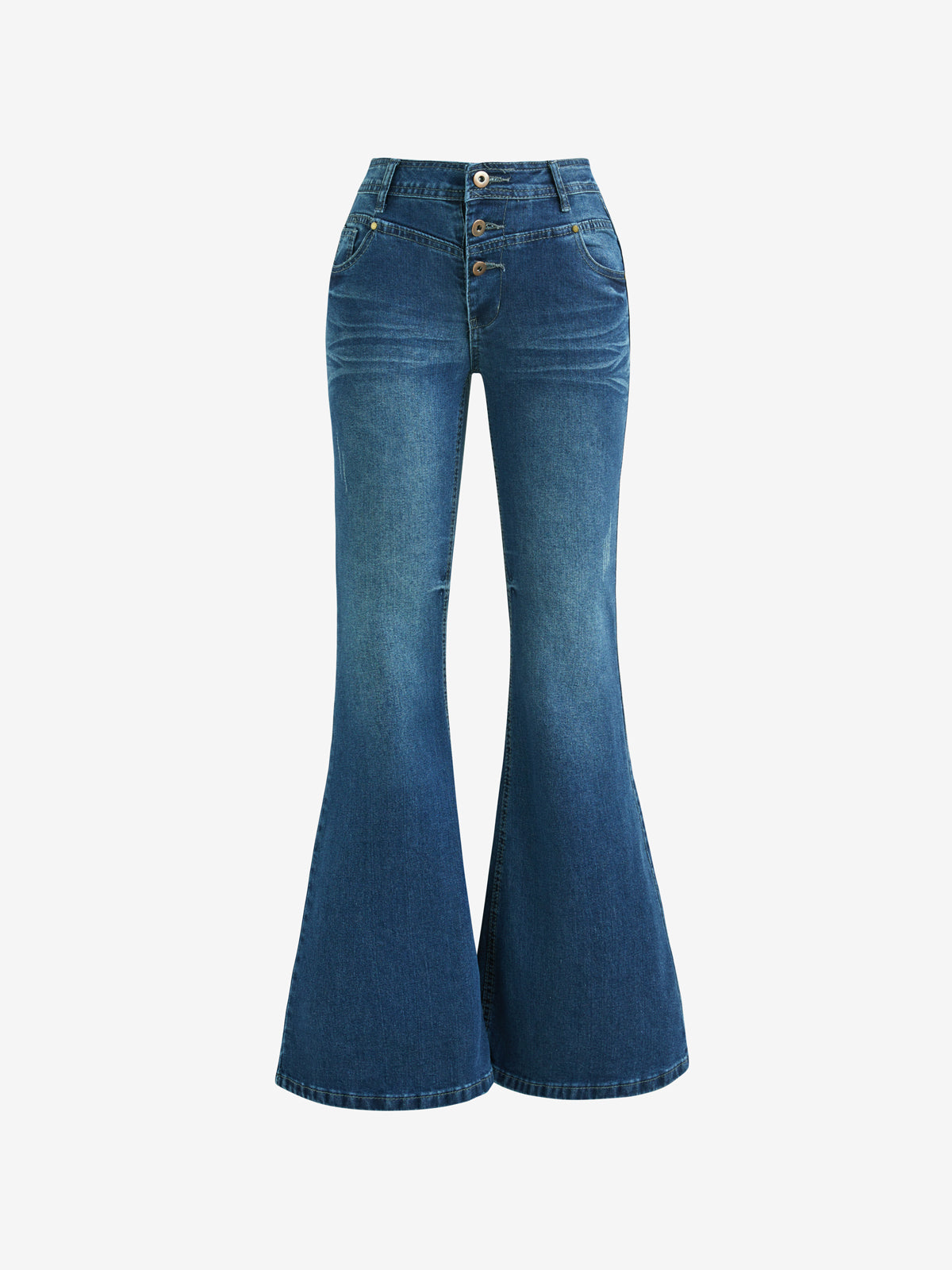 Three-Button Washed Aged Flare Jeans