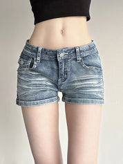 Washed-Out Aged Denim Shorts