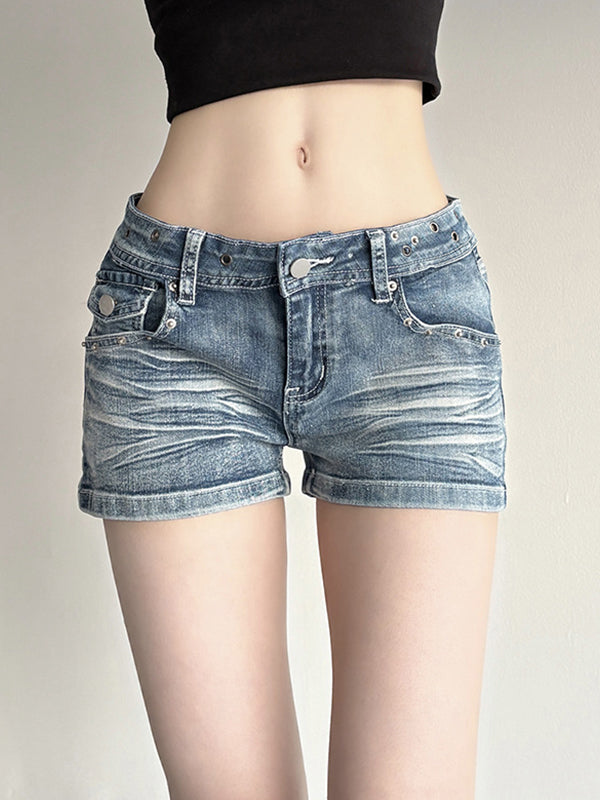 Washed-Out Aged Denim Shorts