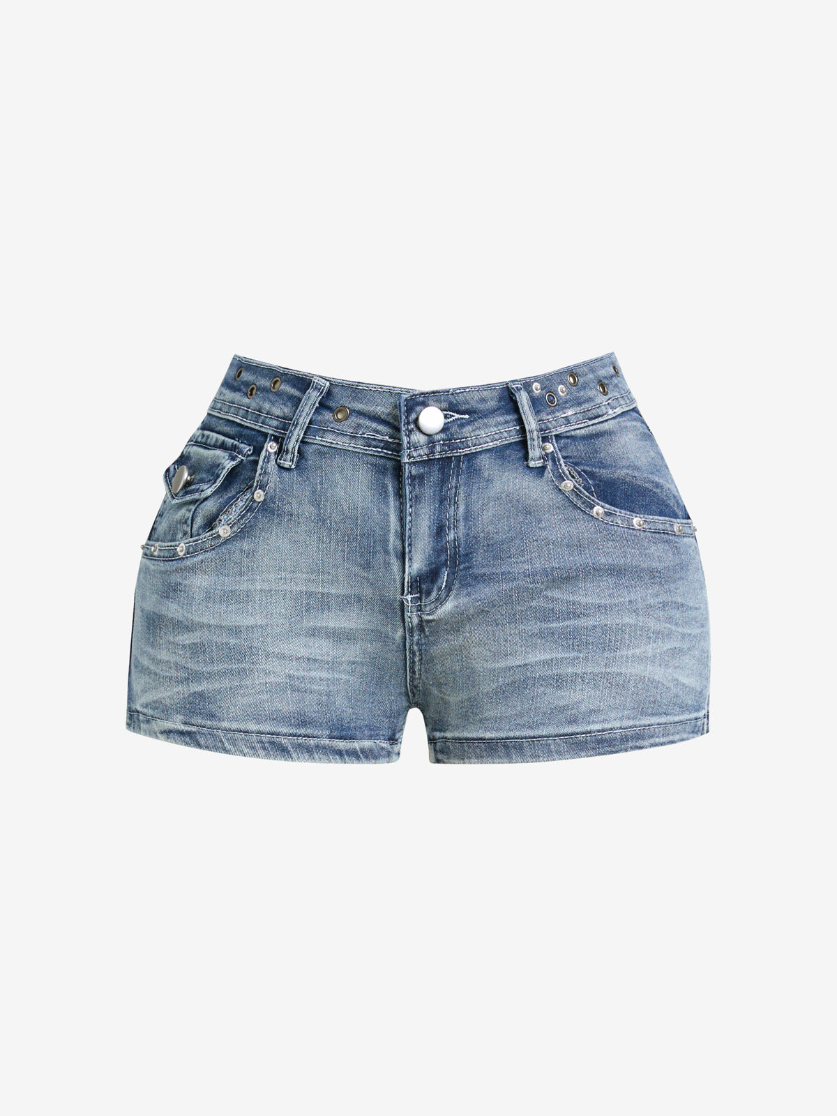 Washed-Out Aged Denim Shorts