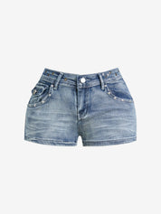 Washed-Out Aged Denim Shorts