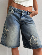 Spice Girl Style Star Patch Denim Shorts