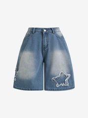 Spice Girl Style Star Patch Denim Shorts