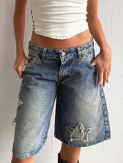 Spice Girl Style Star Patch Denim Shorts