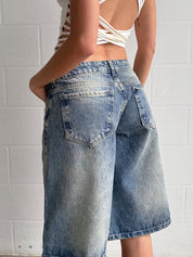 Spice Girl Style Star Patch Denim Shorts