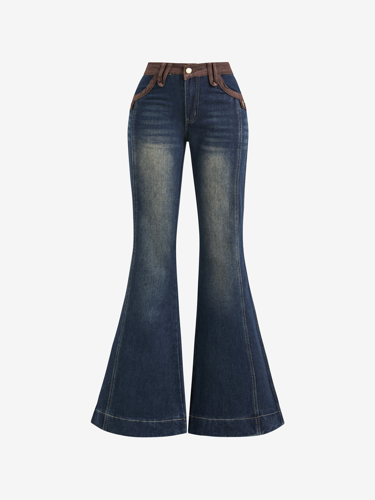 Vintage Style Patchwork Colour Blocking Flare Jeans