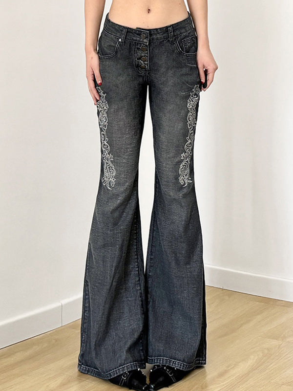 Print Wash Flare Jeans