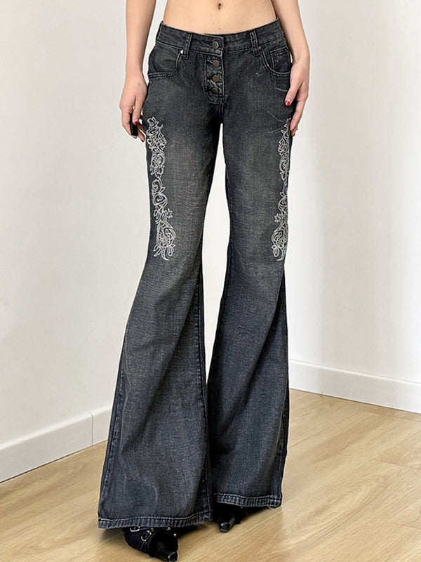Print Wash Flare Jeans