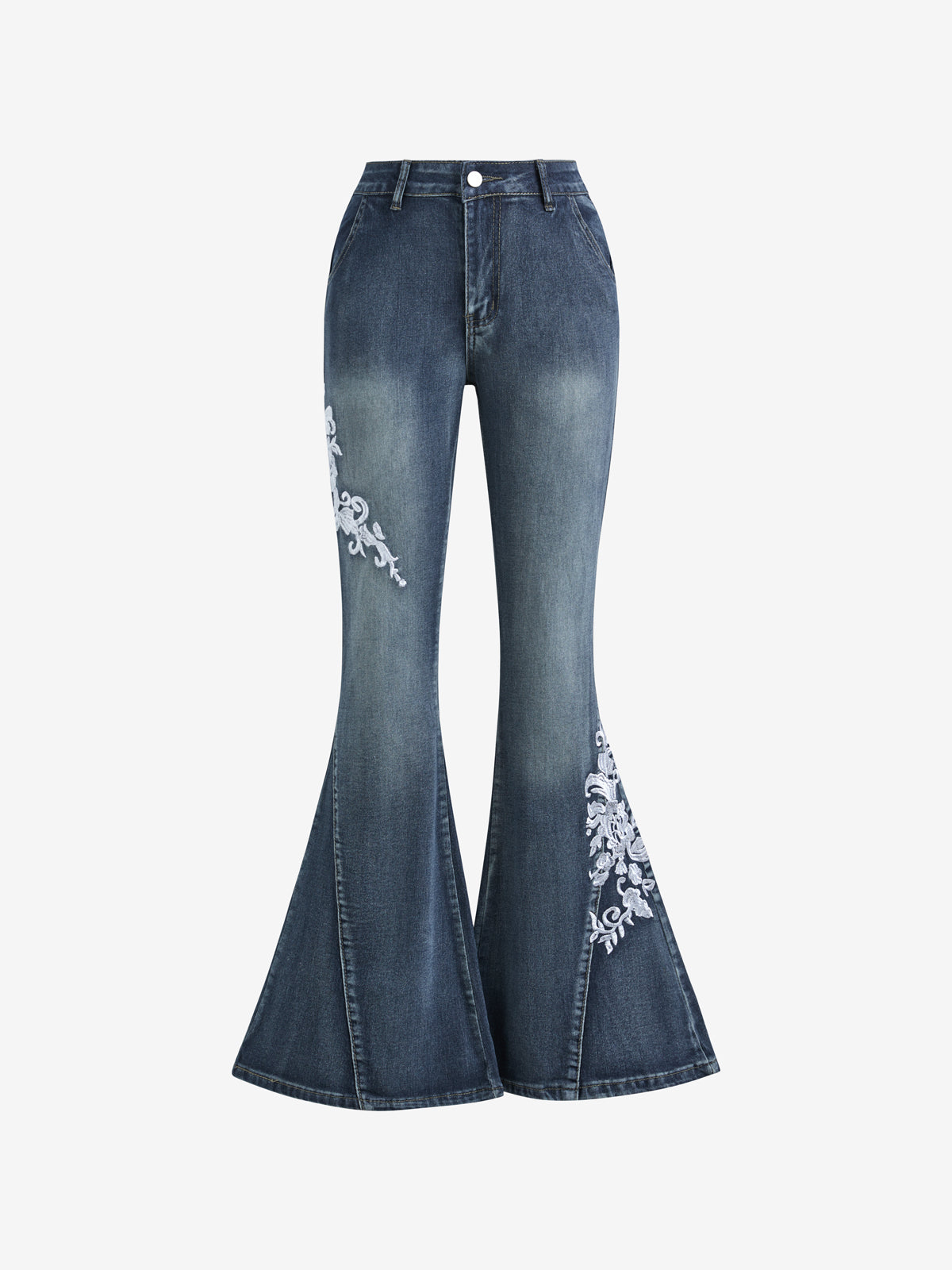 Vintage Washed Embroidery Flare Jeans