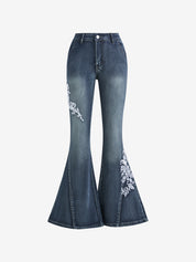 Vintage Washed Embroidery Flare Jeans