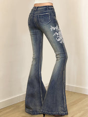 Vintage Washed Embroidery Flare Jeans