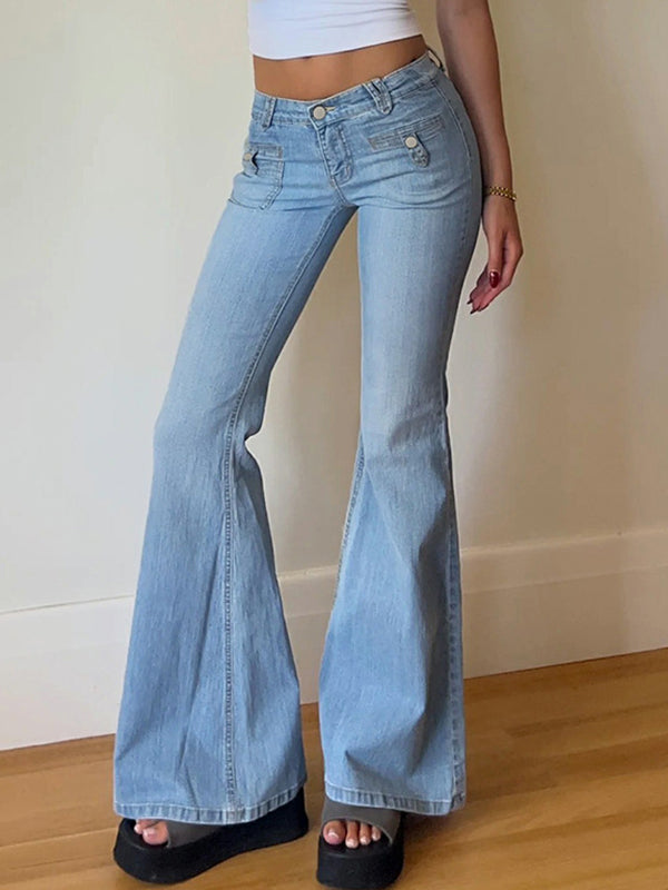 Two Side Pockets Flare Jeans