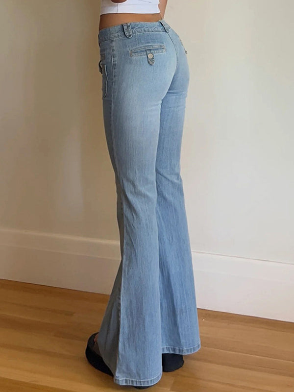 Two Side Pockets Flare Jeans