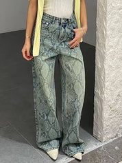 Niche Snake Print Boyfriend Jeans