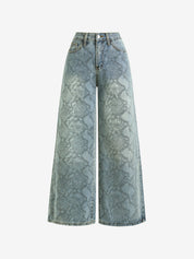 Niche Snake Print Boyfriend Jeans