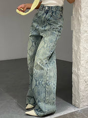 Niche Snake Print Boyfriend Jeans