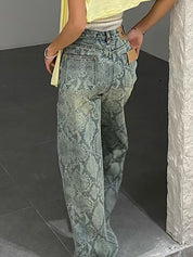 Niche Snake Print Boyfriend Jeans