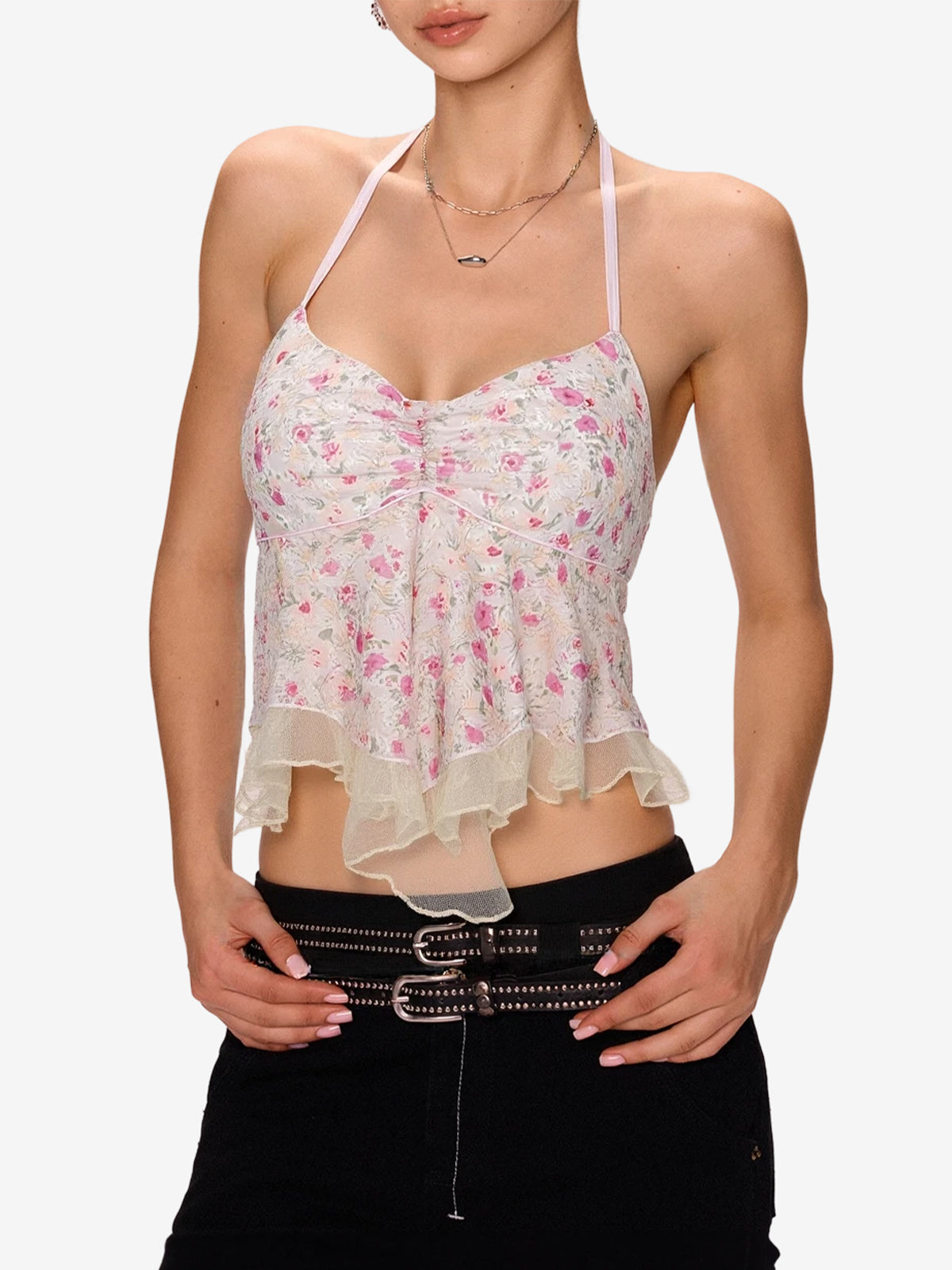 Resort Style Floral Print Halter Vest