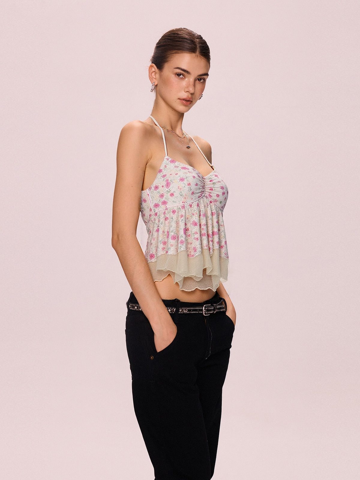 Resort Style Floral Print Halter Vest