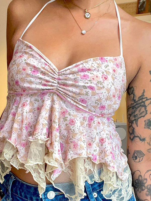 Resort Style Floral Print Halter Vest