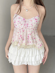 Resort Style Floral Print Halter Vest