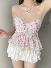 Resort Style Floral Print Halter Vest