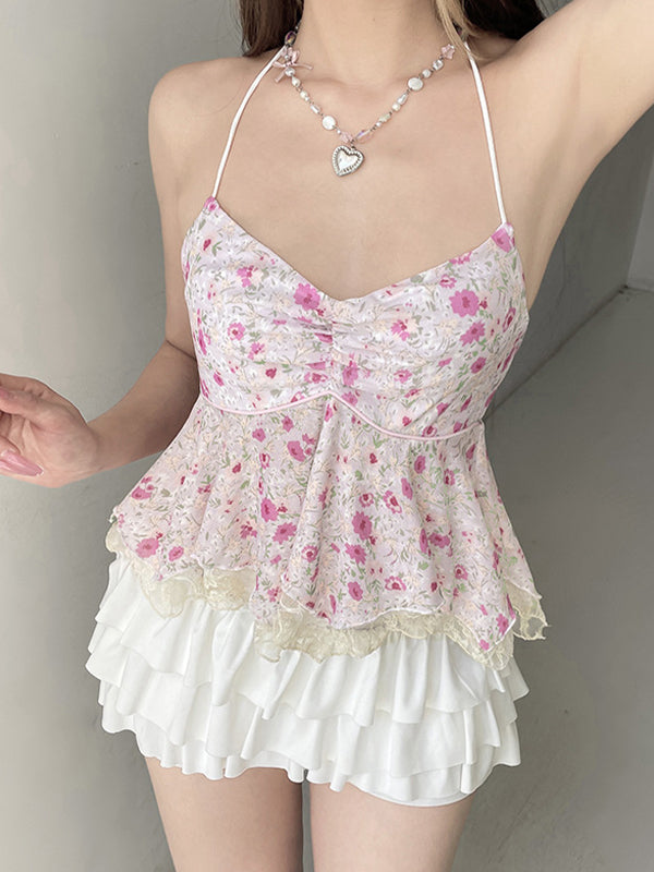 Resort Style Floral Print Halter Vest