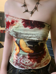 One Shoulder Vintage Print Tank Top