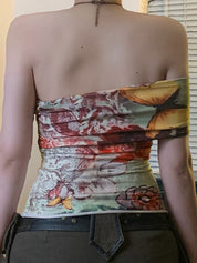 One Shoulder Vintage Print Tank Top