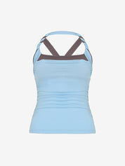 Basic Clashing Colours False Two Piece Halter Vest