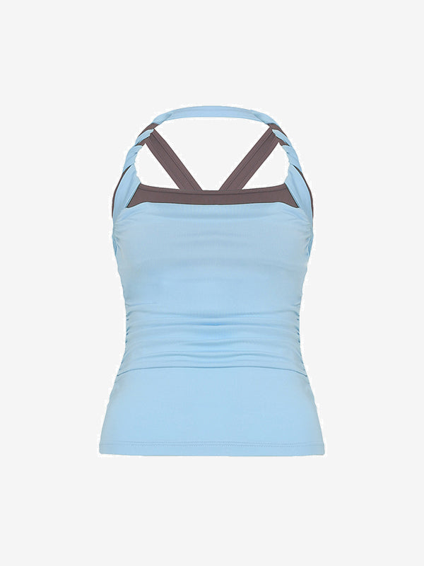 Basic Clashing Colours False Two Piece Halter Vest
