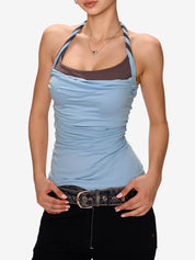 Basic Clashing Colours False Two Piece Halter Vest