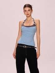 Basic Clashing Colours False Two Piece Halter Vest