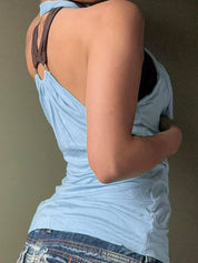 Basic Clashing Colours False Two Piece Halter Vest