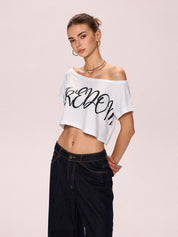 Monogrammed Printed Slouchy Shoulder Short Sleeves