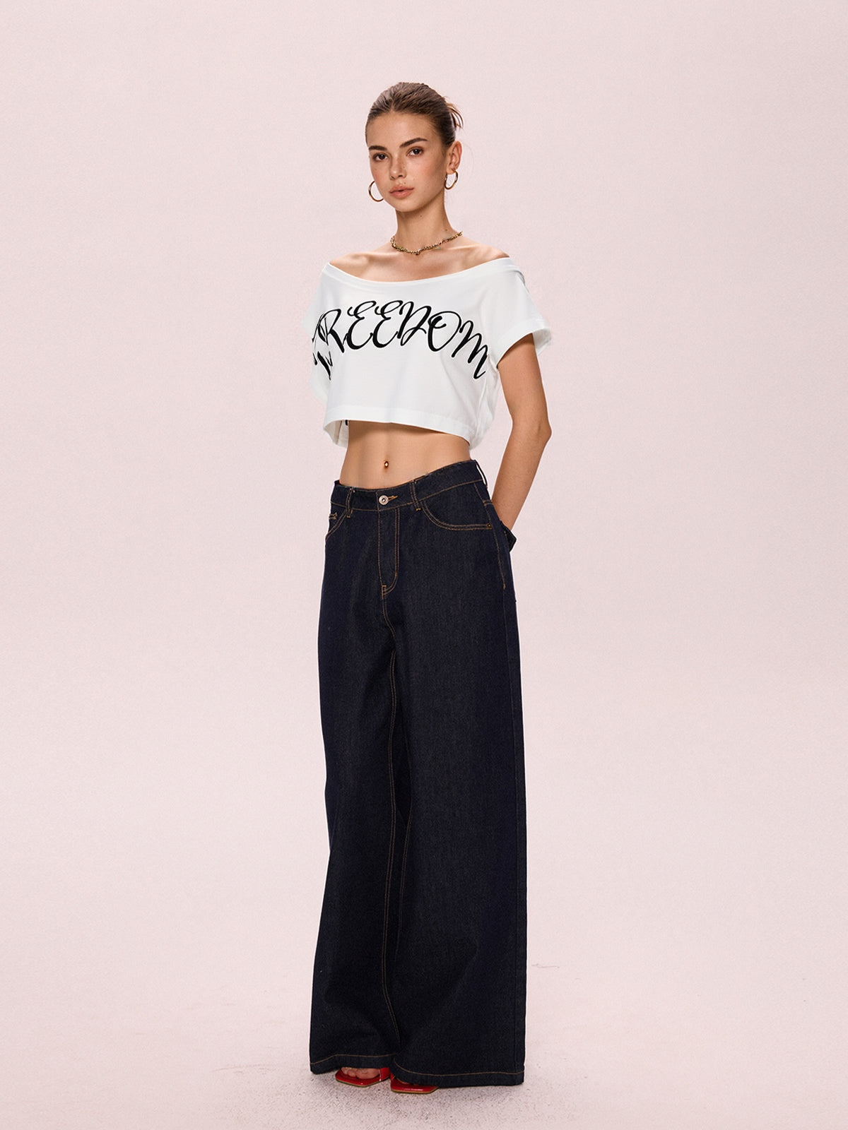 Monogrammed Printed Slouchy Shoulder Short Sleeves