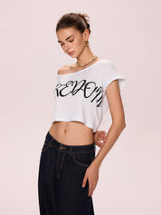 Monogrammed Printed Slouchy Shoulder Short Sleeves