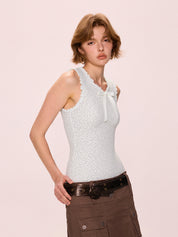 Ruffled Wooden Earring Hem Tank Top